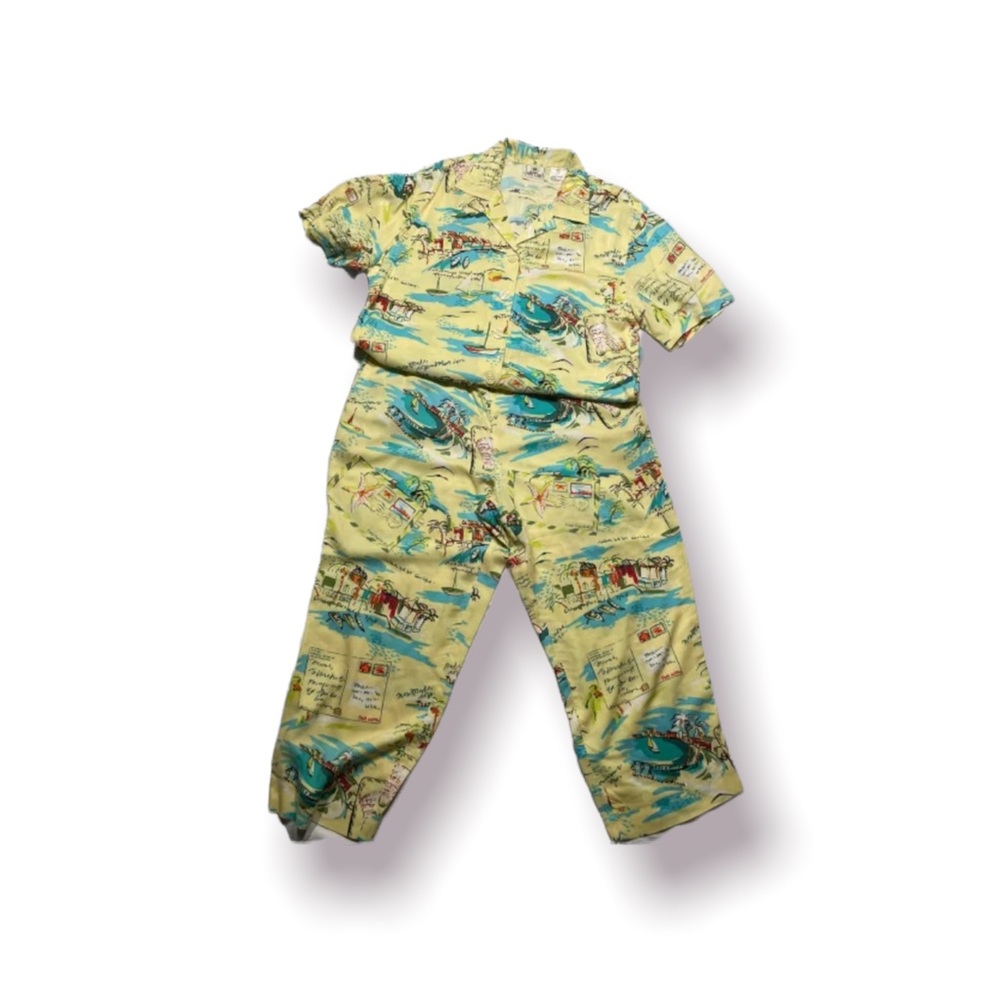 Holly Lane‎ Fairycore Matching Outfit Bohochic Hawaiian Beach Vacation Print Set
